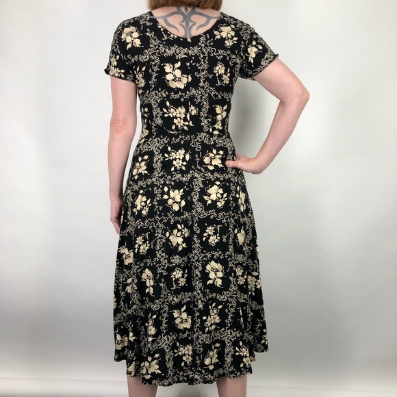 Vintage 90’s Floral Dress 3/4 Midi Bohemian - Picture 6 of 8